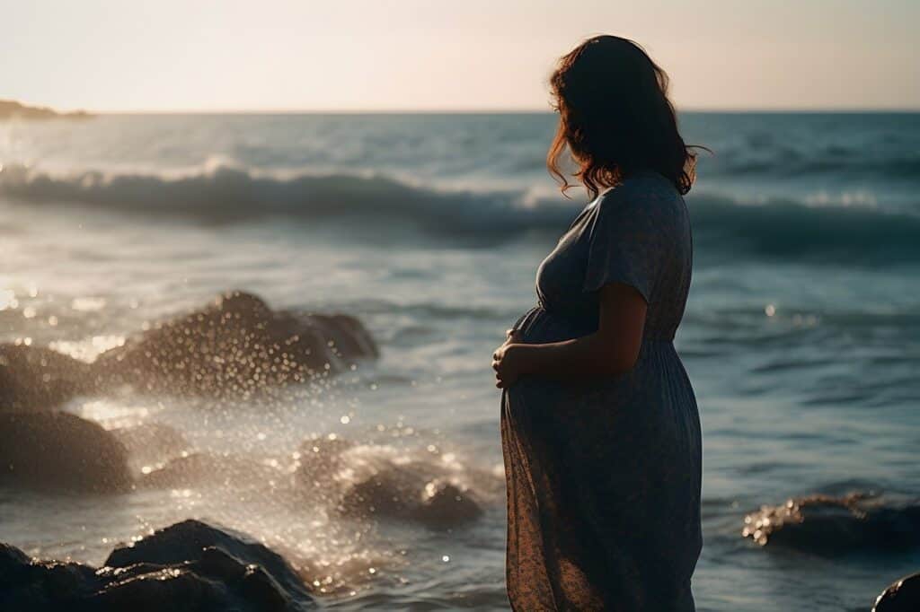 Pregnant woman on beach