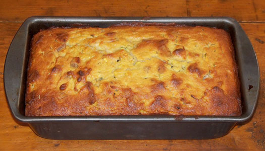 A fresh baked loaf of zucchini bread