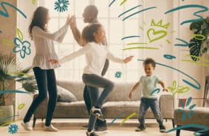 Family Dancing in Living Room
