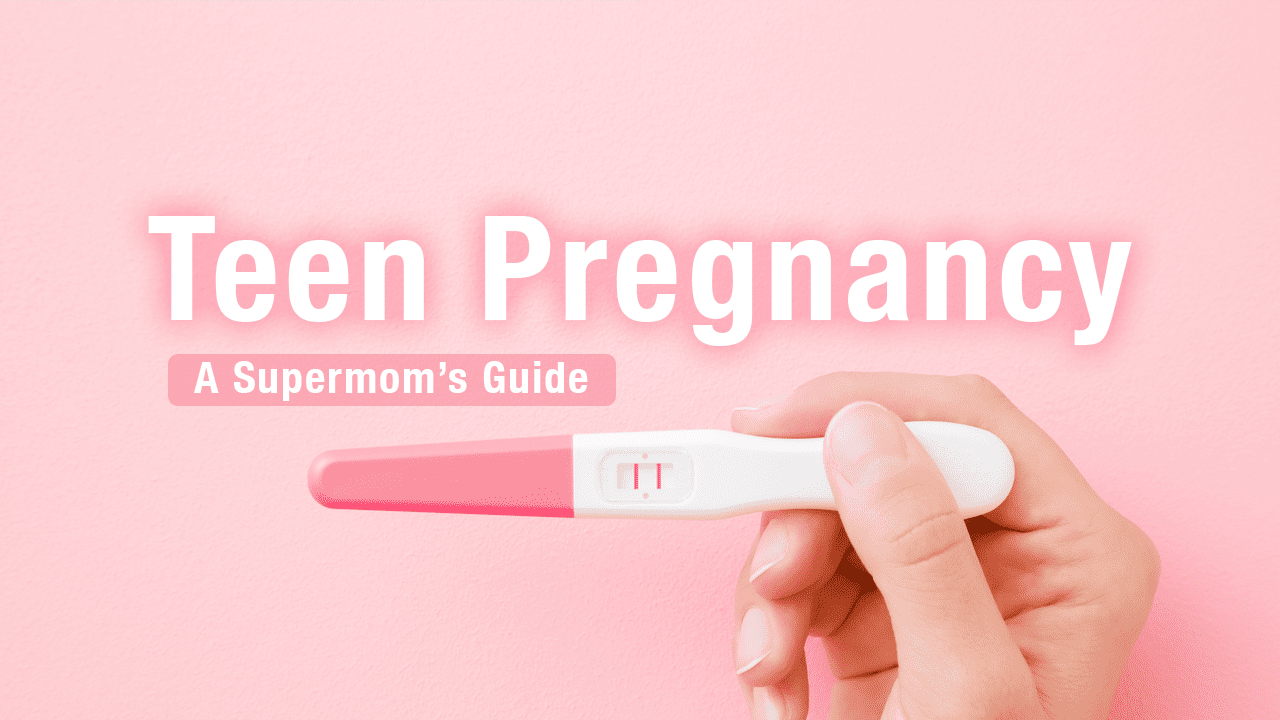 Pink background, woman's hand holds positive pink lines pregnancy test for Teen Pregnancy resources teen mom